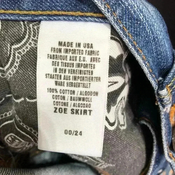 Lucky Brand Y2K Zoe Boho, Embroidered Patchwork Denim Mini Skirt - 00/24 - Picture 9 of 10